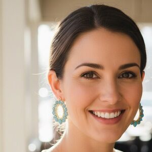 Target Blue and Gold Floral Earrings